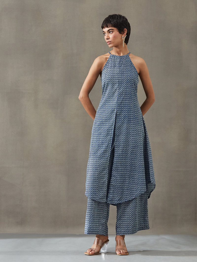 VASVI Women Cotton Abstract Printed Co-ords Set, Indigo