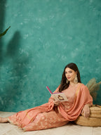VASVI Women Jacquard Embroidered Kurta Set with Dupatta, Peach