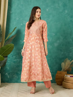 VASVI Women Jacquard Embroidered Kurta Set with Dupatta, Peach