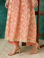 VASVI Women Jacquard Embroidered Kurta Set with Dupatta, Peach