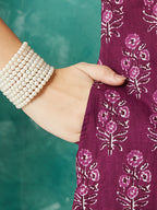 VASVI Cotton Floral Printed Kurta Pant with Dupatta, Purple