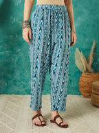 VASVI Cotton Floral Printed Kurta Pant with Dupatta, Teal Blue