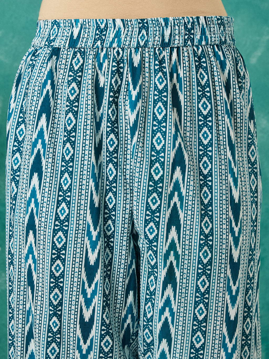 VASVI Cotton Floral Printed Kurta Pant with Dupatta, Teal Blue
