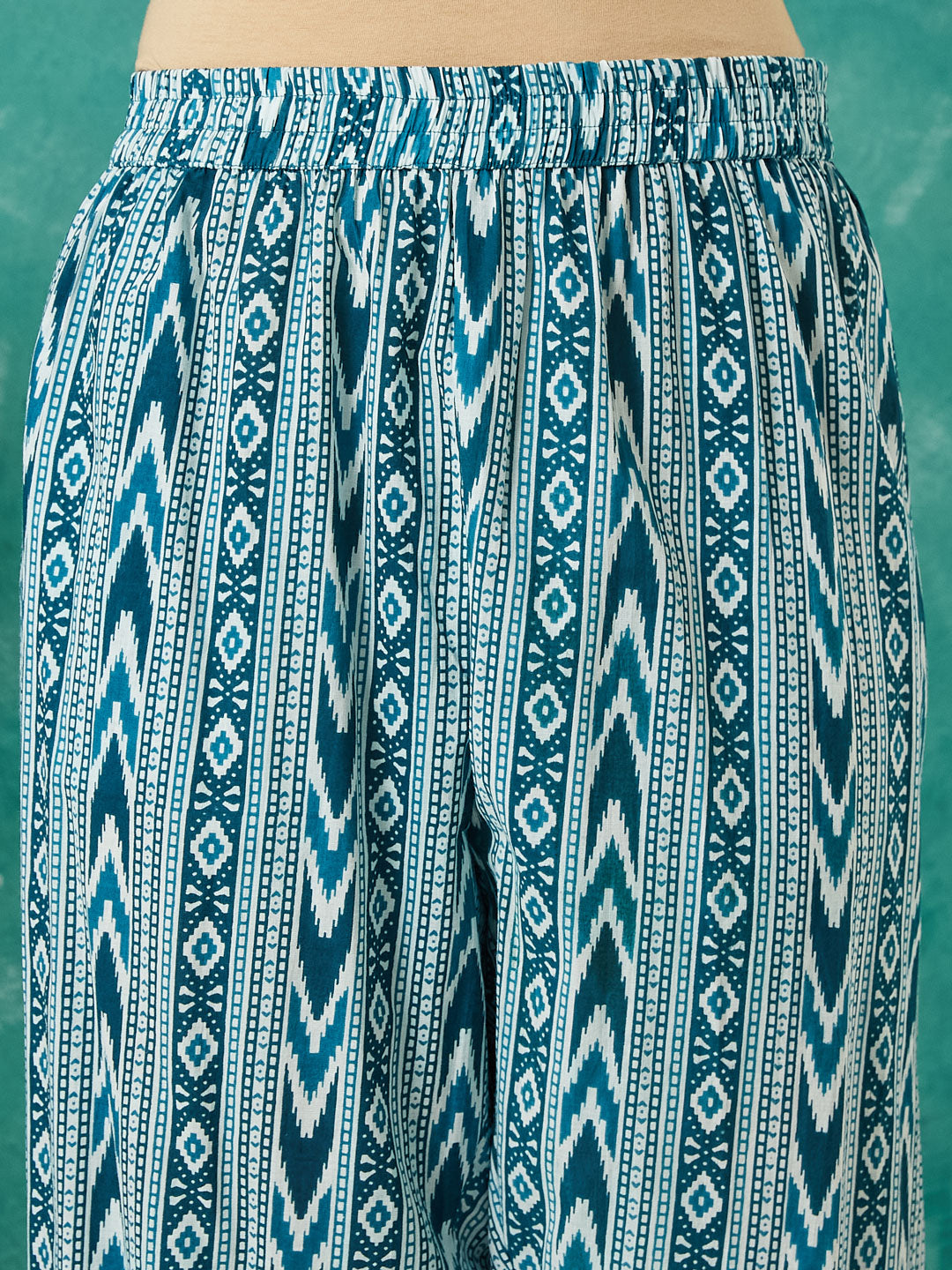 VASVI Cotton Floral Printed Kurta Pant with Dupatta, Teal Blue