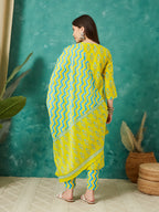 VASVI Cotton Floral Printed Kurta Pant with Dupatta, Yellow