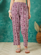 VASVI Cotton Floral Printed Kurta Pant with Dupatta, Purple