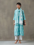 VASVI Women Cotton Ikat Printed Kurta Set with Dupatta, Green Hue