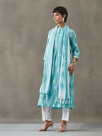 VASVI Women Cotton Ikat Printed Kurta Set with Dupatta, Green Hue