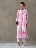 VASVI Women Cotton Ikat Printed Kurta Set with Dupatta, Pink