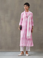 VASVI Women Cotton Ikat Printed Kurta Set with Dupatta, Pink