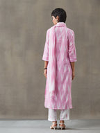 VASVI Women Cotton Ikat Printed Kurta Set with Dupatta, Pink