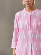 VASVI Women Cotton Ikat Printed Kurta Set with Dupatta, Pink