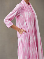 VASVI Women Cotton Ikat Printed Kurta Set with Dupatta, Pink