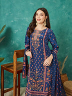 VASVI Women Crepe Printed Adda Work Kurta Set with Dupatta, Blue