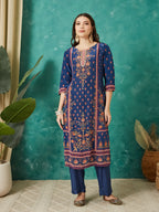 VASVI Women Crepe Printed Adda Work Kurta Set with Dupatta, Blue