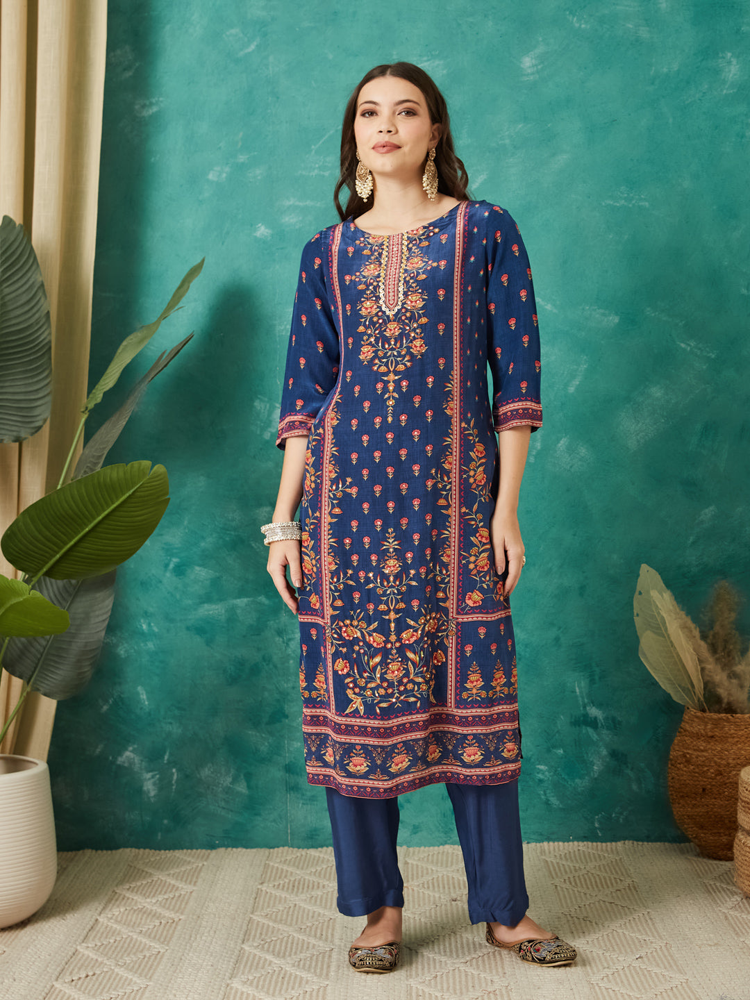 VASVI Women Crepe Printed Adda Work Kurta Set with Dupatta, Blue