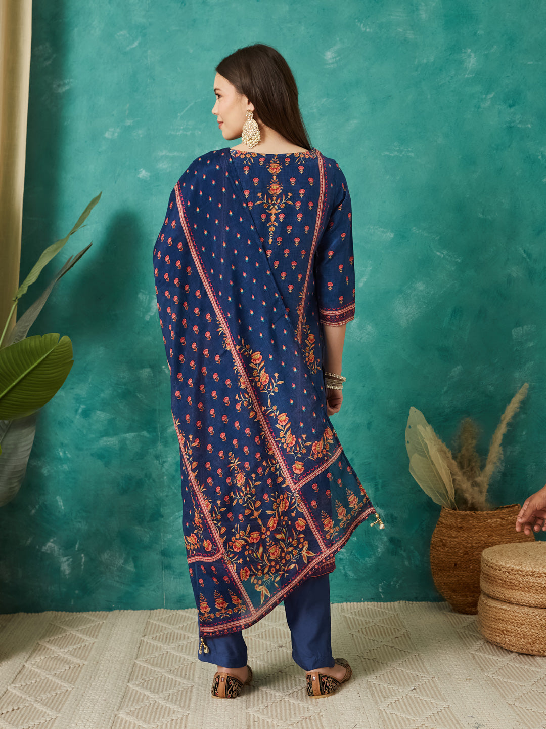 VASVI Women Crepe Printed Adda Work Kurta Set with Dupatta, Blue