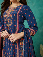 VASVI Women Crepe Printed Adda Work Kurta Set with Dupatta, Blue