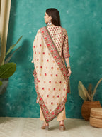 VASVI Viscose Printed Adda Work Kurta Pant with Dupatta, Ivory