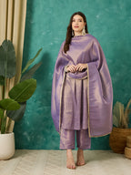 VASVI Chanderi Gold Printed Straight Kurta Pant with Dupatta, Grey
