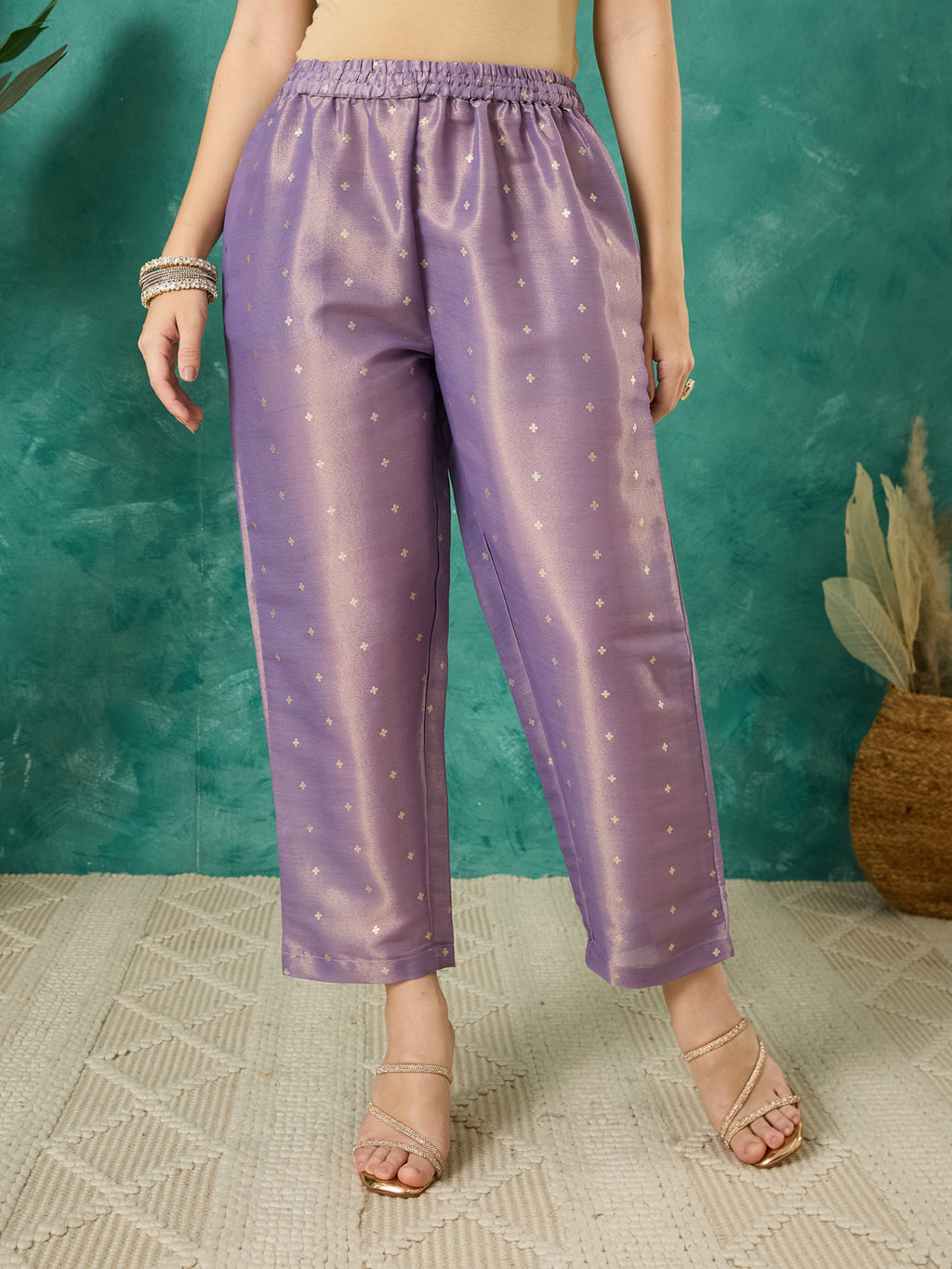 VASVI Chanderi Gold Printed Straight Kurta Pant with Dupatta, Grey