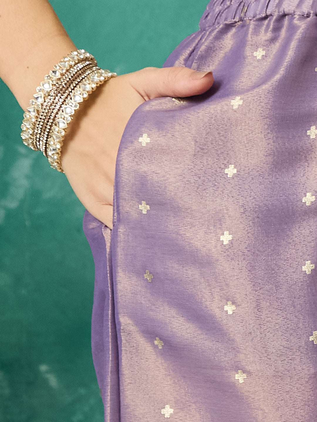 VASVI Chanderi Gold Printed Straight Kurta Pant with Dupatta, Grey