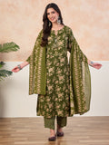 VASVI Cotton Floral Printed Straight Kurta Pant with Dupatta, Green