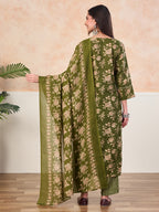 VASVI Cotton Floral Printed Straight Kurta Pant with Dupatta, Green