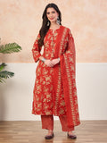 VASVI Cotton Floral Printed Straight Kurta Pant with Dupatta, Orange