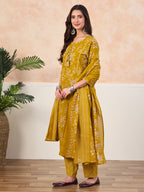 VASVI Cotton Floral Printed Straight Kurta Pant with Dupatta, Olive