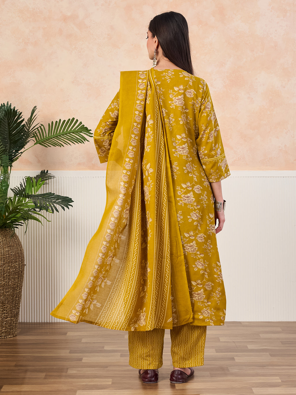 VASVI Cotton Floral Printed Straight Kurta Pant with Dupatta, Olive