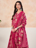 VASVI Cotton Floral Printed Straight Kurta Pant with Dupatta, Pink