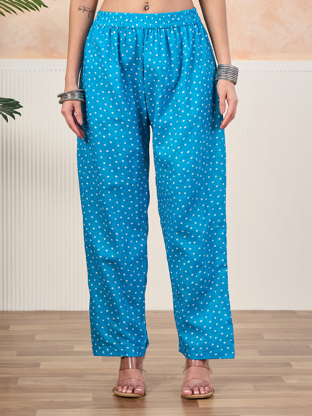 VASVI Cotton Printed Embroidered Yoke Straight Kurta Pant with Dupatta, Sky Blue
