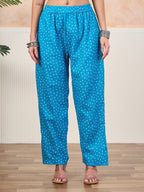 VASVI Cotton Printed Embroidered Yoke Straight Kurta Pant with Dupatta, Sky Blue