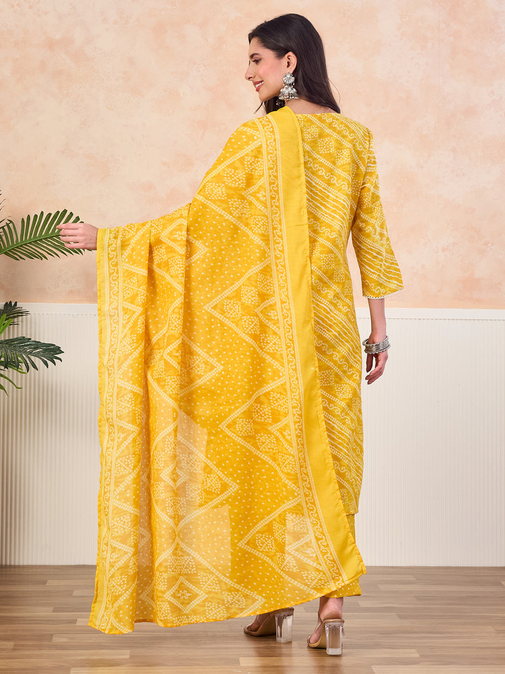 VASVI Cotton Printed Embroidered Yoke Straight Kurta Pant with Dupatta, Yellow