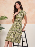 VASVI Cotton Printed Midi Dress, Green