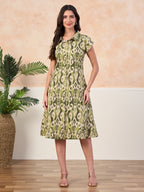 VASVI Cotton Printed Midi Dress, Green