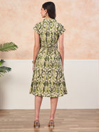 VASVI Cotton Printed Midi Dress, Green