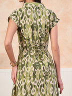 VASVI Cotton Printed Midi Dress, Green