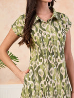 VASVI Cotton Printed Midi Dress, Green