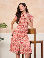 VASVI Cotton Printed Midi Dress, Orange