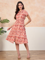 VASVI Cotton Printed Midi Dress, Orange