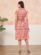 VASVI Cotton Printed Midi Dress, Orange