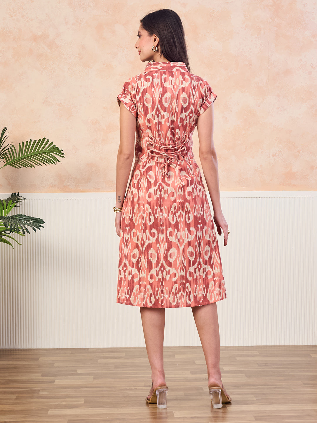 VASVI Cotton Printed Midi Dress, Orange