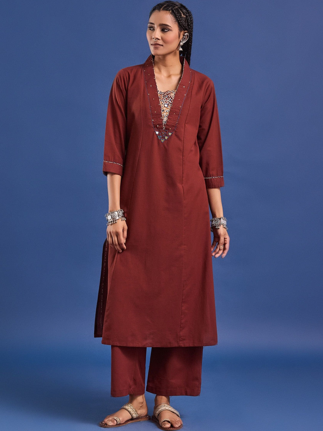 VASVI Cotton Straight Kurta & Trousers With Dupatta