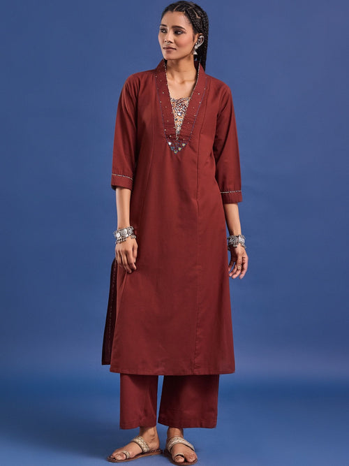 VASVI Cotton Straight Kurta & Trousers With Dupatta