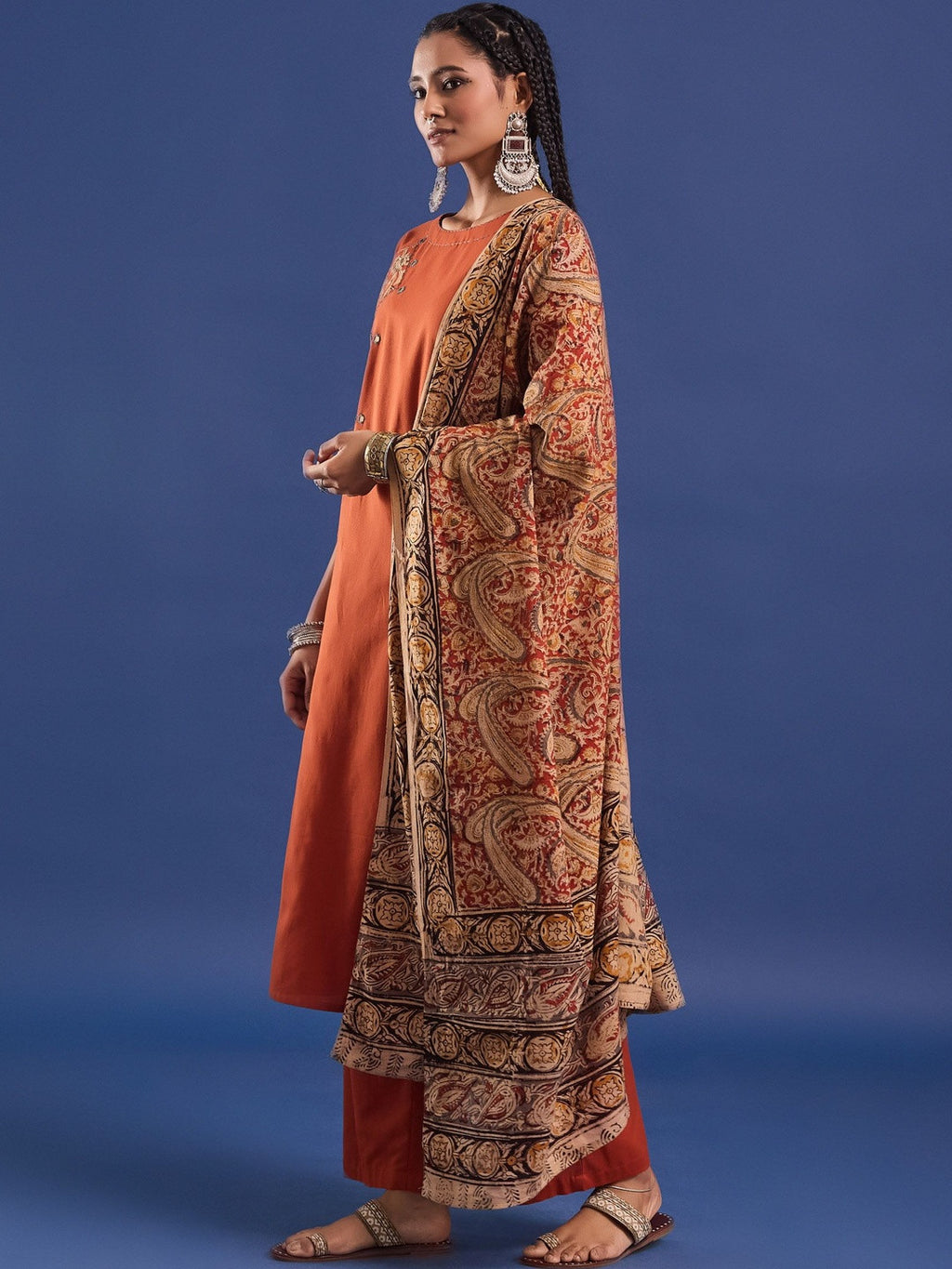 VASVI Women Hand Block Printed Pure Cotton Straight Kurta Trousers With Dupatta