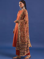 VASVI Women Hand Block Printed Pure Cotton Straight Kurta Trousers With Dupatta