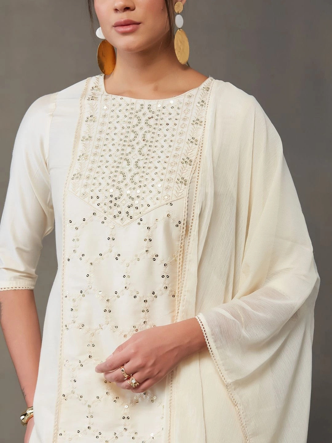 VASVI Women Ethnic Motifs Embroidered Regular Sequinned Kurta with Patiala & With Dupatta