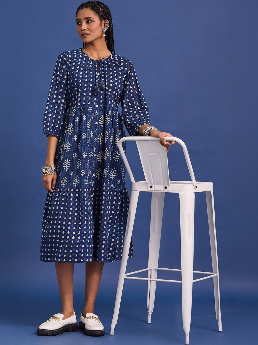VASVI Women Printed Cotton Fit & Flared Dress